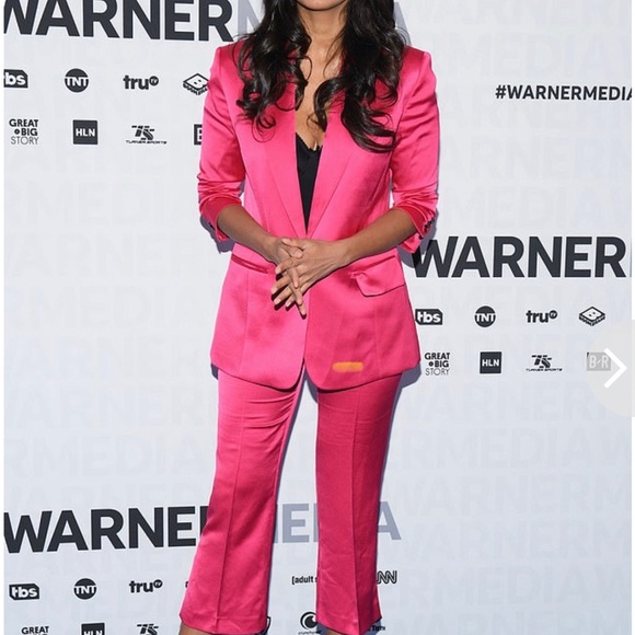 🩷The Kooples Fuchsia Suit Pants Silk Cropped - Picture 2 of 8